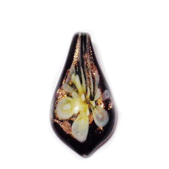 Pandantiv Murano negru cu floare galbena, lacrima 33x18x10mm 1 buc