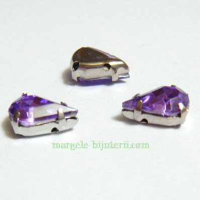 Margele montee rhinestone, plastic, violet, lacrima 10x6x5mm 1 buc