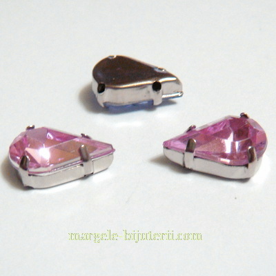 Margele montee rhinestone, plastic, roz, lacrima 13x8x5mm