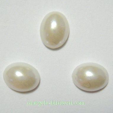 Perle plastic, cabochon, albe, 10x8x4mm