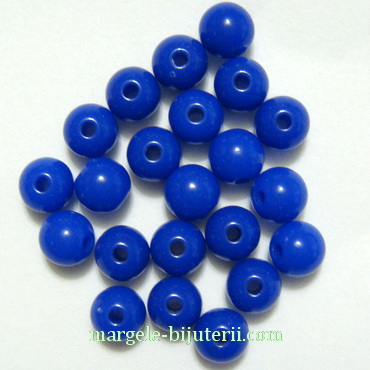 Margele plastic, sferice, albastru-cobalt, 6mm 10 buc