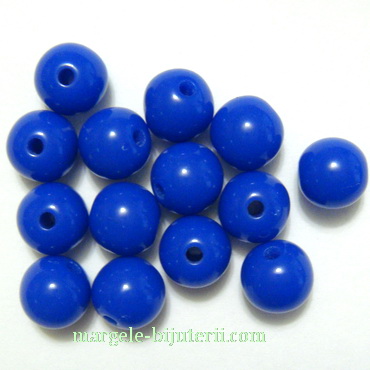 Margele plastic, sferice, albastru-cobalt, 8mm 10 buc