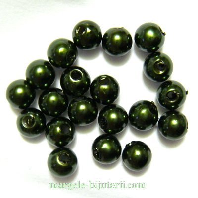 Perle plastic, verde inchis, 6mm 10 buc