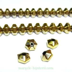 Hematite nemagnetice, hexagonale, placare auriu, 6x4mm 1 buc
