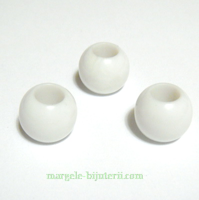 Margele plastic, albe, 12mm, orificiu 6mm