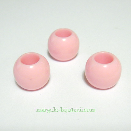 Margele plastic, roz, 12mm, orificiu 6mm 1 buc
