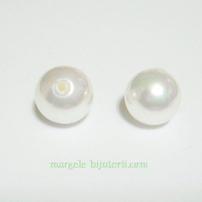 Perle stil Mallorca, albe, semigaurite, 10mm