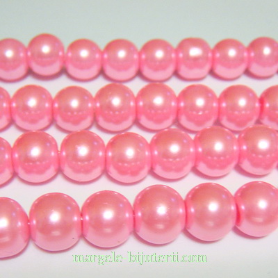 Perle sticla, roz, 10mm