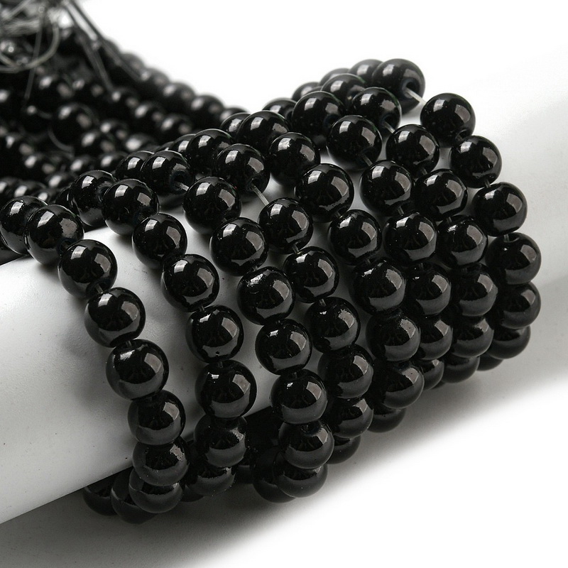 Margele sticla negre, 6mm 10 buc